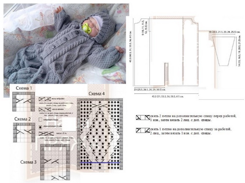 Вязание спицами комбинезона для новорожденных с описанием и схемами